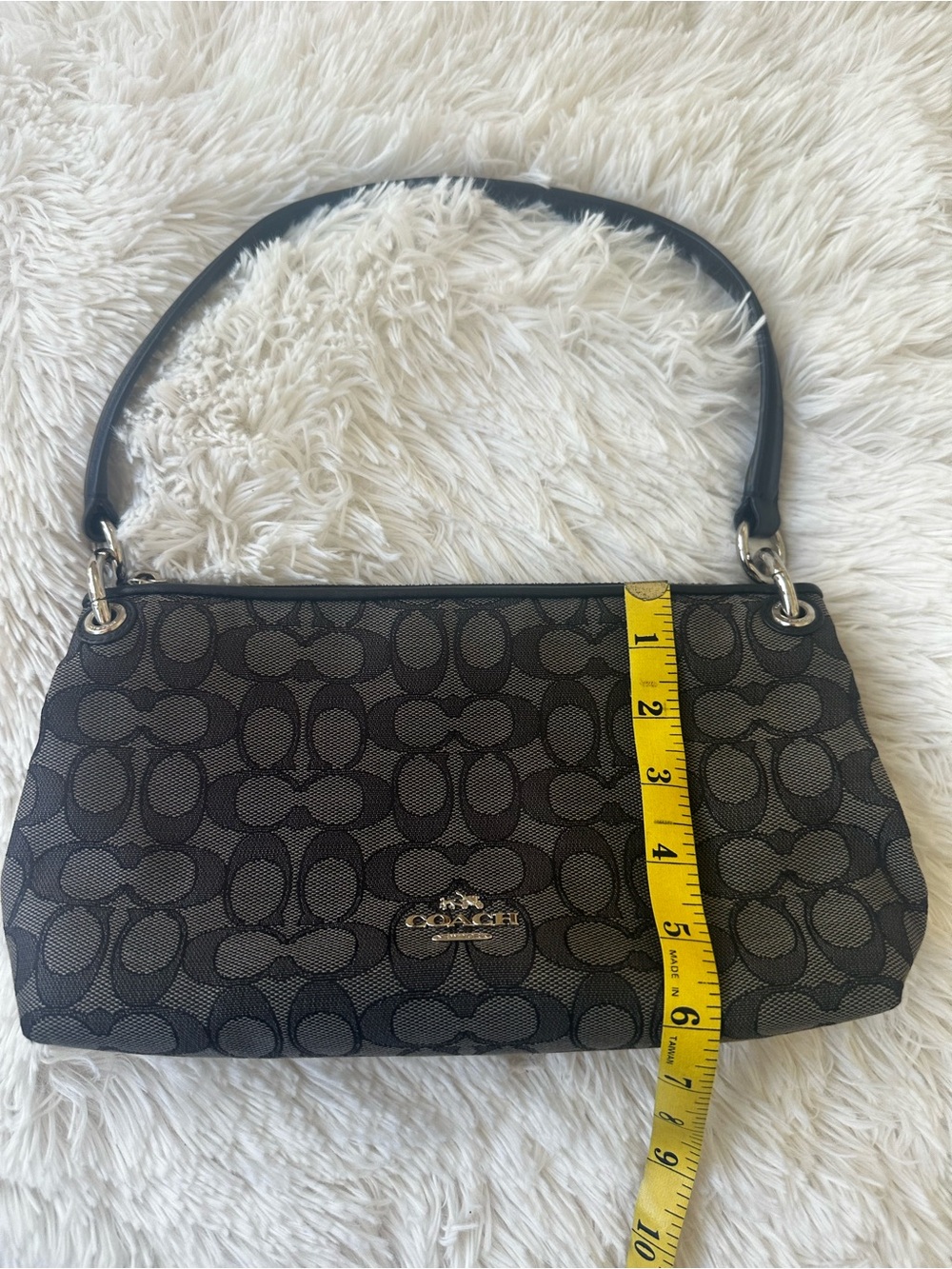 Coach Charley Signature Canvas Shoulder Bag Charcoal Black Small Zip Purse - Picture 5 of 15